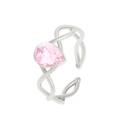 Silver twist open ring featuring a pink pear-cut zircon stone in a sweet style - Waterdrop / Hollow Line / Silver - Pink Waterdrop