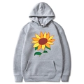 Grey long sleeve hoodie with bright yellow sunflower print and ribbed cuffs in size M - Light Gray