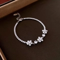 Silver flower tennis bracelet with sparkling zircon stones and adjustable lobster clasp - 31# Bracelet-Silver-Five-Petal Flower Tennis Style
