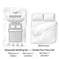 Disposable 4-piece white bedding set for double beds including duvet cover and pillowcases - Double 4-Piece Set / White