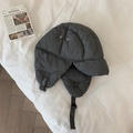 Detail of dark grey quilted windproof trapper hat with adjustable strap and air vents - M (56-58cm) / Gray