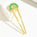 Épingle à cheveux en U avec feuille de bambou en jade vert et détails diamantés - Feuille de Bambou / Imitation Or