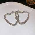 Silver-plated heart hoop earrings with dazzling white pavé crystals for women - 22# Silver Earring Post - Heart - White (Silver)