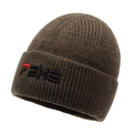 Thick knit winter beanie in dark brown with 3D letter embroidery and folded cuff - One Size / Army Green