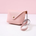 Mini portamonete in pelle PU rosa con trama litchi e chiusura a scatto dorata - Rosa