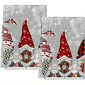 Christmas kitchen towels featuring festive gnome and snowflake print on gray microfiber - Design 9 (2PCS)