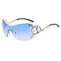 Frameless Y2K blue gradient sunglasses featuring a metallic silver snake temple design - C9-Double Blue Gradient