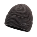 Dark brown ribbed knit beanie with mountain embroidery for outdoor winter sports - One Size / Marl Grey