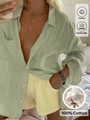 Women's green long sleeve cotton holiday shirt with comfortable breathable texture - XS / Tops / Army Green