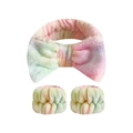 Rainbow tie-dye bow headband and wristbands set in soft plush fabric for face washing - Gradient Color 2 (Set)