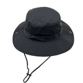 Tactical wide brim boonie hat in black ripstop fabric with adjustable chin strap - Black