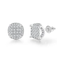 Hip hop silver screw-back stud earrings with round micro-pave zirconia in S925 sterling silver - Silver (OHE133-1 White Gold)