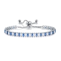 Adjustable silver bolo bracelet featuring alternating blue and clear baguette zircons - 2.5*5mm White Gold Rectangular White + Blue Stones