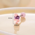 Orecchino a serpente rosa con zircone a cuore viola e chiusura a sfera, 0,7 cm - Viola