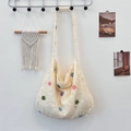 Off-white lace shoulder bag with colorful floral embroidery and fringe texture - Lace Rainbow Flowers