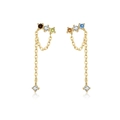 Gold chain tassel earrings with multicolored round gemstones and s925 silver studs - Drop Earrings [ME441]