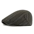 Classic dark grey herringbone wool newsboy cap for men and women with retro ivy hat style - Adjustable / Black and Gray