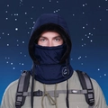 Dark blue 3-in-1 winter hood with fleece lining and white sport logo for cycling - Navy Blue (Adult)