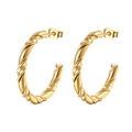 Polished gold stainless steel C-shaped earrings with twisted rope texture on white backdrop - Gold Single Twisted C-Shape