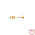 Golden S925 sterling silver ear stud featuring three diamonds and a flat back design - Gold #16