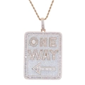 Men's rose gold hip hop shield pendant with ONE WAY lettering and inlaid cubic zirconia - n885 Rose Gold (with 60cm Chain)