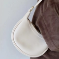 Chic cream-white crescent saddle bag with smooth faux leather and gold metal hardware - Includes 2 Straps / White