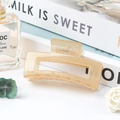 Translucent amber resin square hair claw clip with metal spring for thick hair - Jelly Beige