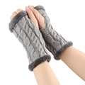 Grey cable knit fingerless gloves with soft faux fur trim for winter warmth - One Size / Light Grey 4#