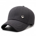 Dark grey herringbone baseball cap with metal fashion tag and embossed sport peak - Adjustable / Gray