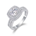 Luxuriöser S925 Sterlingsilber Ring mit quadratischem Moissanit Halo und Weißgold-Finish - US Größe 9 / R13362-1ct Moissanit + 104 Zirkonia / Silber