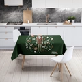 Dark green Christmas tablecloth with nutcracker and festive pattern for holiday dining decor - Dark Green-Nutcracker