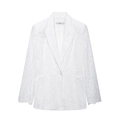 White embroidered oversized blazer for women with shawl collar and elegant floral patterns - XS / White