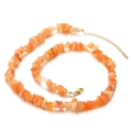 Irregular orange cat eye stone necklace with gold-plated lobster clasp and extension chain - Orange (KN226652-Z)