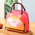 Pink insulated lunch bag featuring a cute yellow cartoon bee for students and kids - Red Bee