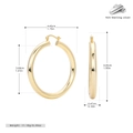 Detailed size chart of large gold S925 sterling silver hoop earrings with measurements - 45mm / 925 Silver Yellow Gold Plated