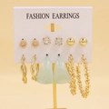 6-pair set of gold-tone earrings with leopard resin and faux pearls on display card - Sun Star Green Pendant Gold Chain (08)