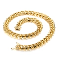 Collana a catena cubana dorata in acciaio inossidabile da uomo con chiusura a fibbia - Stile Chiusura a Scatola Lucida Oro (KN93837-Z) / Oro