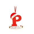 Creative red glitter letter P Christmas ornament with Santa hat and Pietro engraving - Letter P