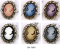 Lot de 6 broches camée vintage aux couleurs variées et ornées de strass brillants - Ensemble de 6 pièces / Multicolore Bronze Antique