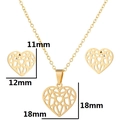 Gold hollow heart jewelry set with necklace and earrings featuring size dimensions - Gold Origami Heart