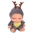 8 inch sleeping baby doll in gray and yellow plush reindeer outfit with brown antlers - 8 Inch Deer
