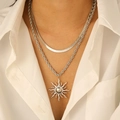 Collana argento a strati con ciondolo sole, catena a serpente e design a corda intrecciata - Argento Doppio Strato (Totem del Sole) / Argento (2345)