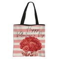 Polyester tote bag with Happy Valentine's Day rose print and red white stripes - Style 11 Red White Stripes Rose Box