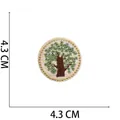 Macro detail of round tree embroidery patch with gold border measuring 4.3cm and weighing 1.1g - 6# Green Tree (Round)