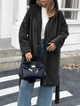 Elegant dark gray long faux fur hooded coat with waist belt and buttons for women - S / Black
