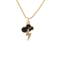 Golden lightning bolt and black cloud enamel necklace with diamond accents on white backdrop - Lightning Style (0537YS)