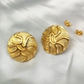 Elegant 18K gold plated stainless steel stud earrings with wavy textured ripple design - Gold - Wavy Undulating Round