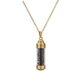 Detail of golden cylinder perfume pendant necklace with black crushed stones and Greek keys - 304 Gold Black Agate