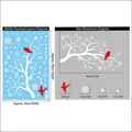 Christmas window decals with white trees snowflakes and red birds layout and size details - BQ456 Style