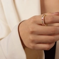 Elegant gold-tone ring featuring alternating pink and clear zircon crystals - Style A Pink & White